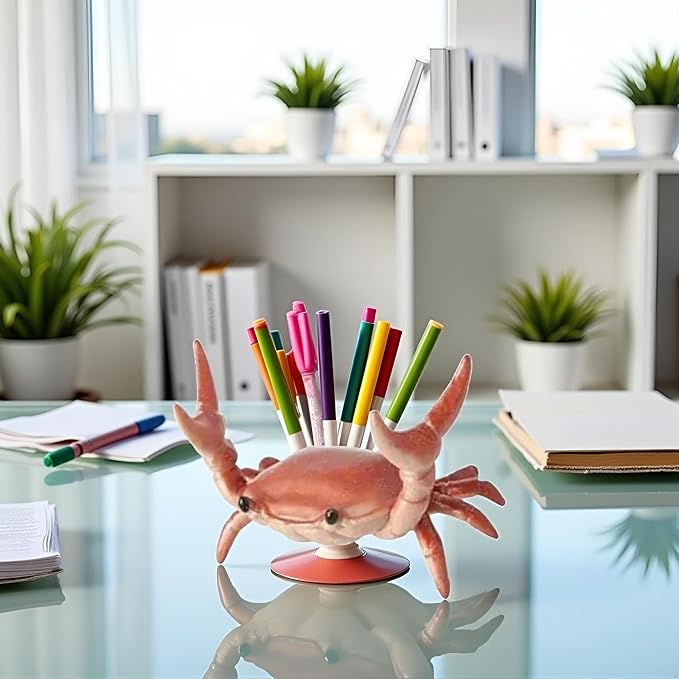 1Pcs Creative Crab Pen Holder Weightlifting Crabs Pen Stand Storage Rack, Office Desktop Decoration, Pencil Holders Desk Supplies Holders and Dispensers, Workspace Organizers (Orange)