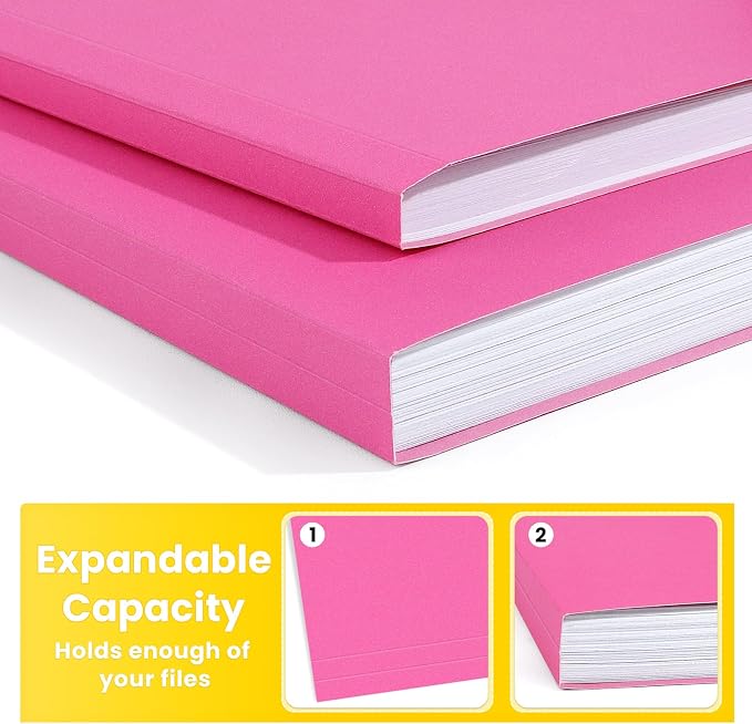 SUNEE File Folders, 100 Pack Manilla Folders 8.5 x 11, Colored File Folders Home Office School Supplies for Documents Files Paper, Neon Pink