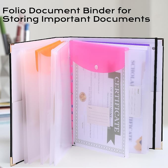 XKDOUS Aesthetic Document Organizer 3 Ring Emergency Binder Linen Folio Folders with 9 Pockets Expanding File Storage Holder for Important Papers, Letters, Passports, Photos