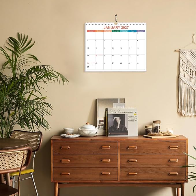 Calendar 2026-2027, Wall Calendar 2026-2027 from June 2026 - December 2027, 19 Months Calendar with Premium Paper, Twin-Wire Binding & Hanging Hook, 8.5" x 11", Colorful