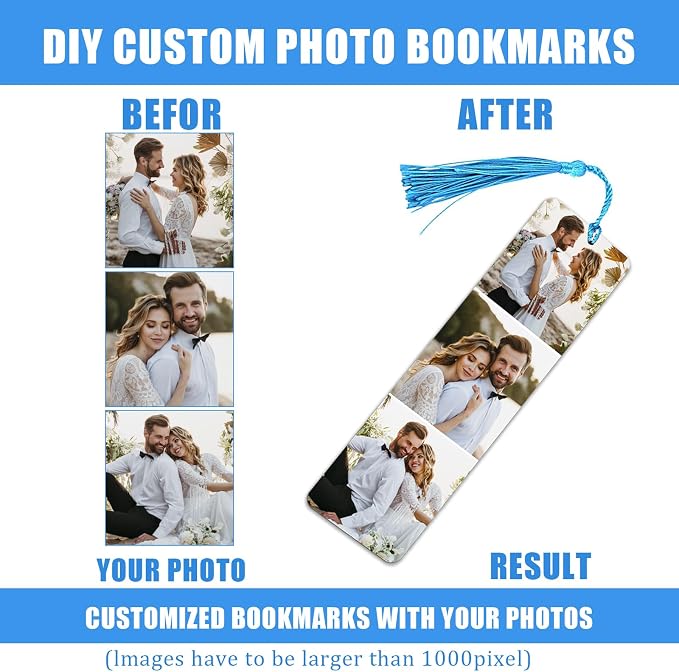 Custom Bookmark, Personalized Bookmarks Tassel with Photo Text Customized Double-Sided Book Mark for Women Men Book Lover Christmas Valentine's Day