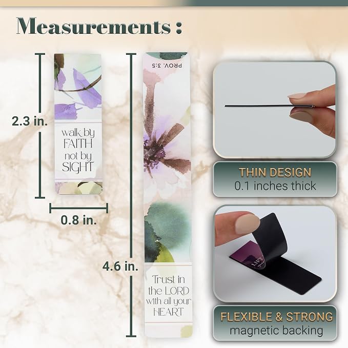 Christian Art Gifts Colorful Inspirational Magnetic Scripture Bookmark Set for Women: Bible Verses, White, Purple, Teal, Pink, Green Multicolor Floral Cute Watercolor Theme for Books, Bibles, Set of 6