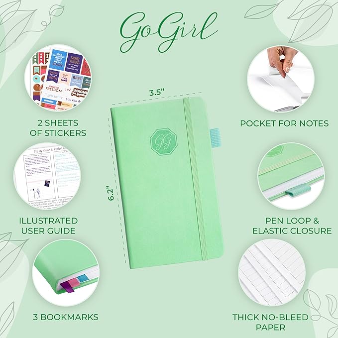 GoGirl Planner and Organizer for Women – Pocket Weekly Planner, Goals Journal & Agenda for Time Management & Productivity. Undated (Mint Green)