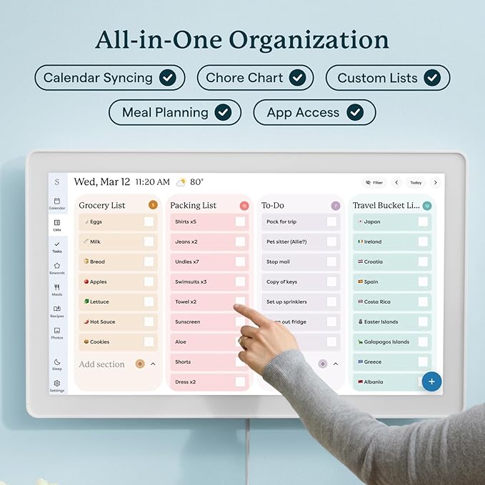 Skylight Calendar Max: 27-Inch Smart Digital Calendar & Chore Chart, Family Organizer with Interactive Touchscreen Display – Wall Mountable in Portrait or Landscape, Classic White Frame