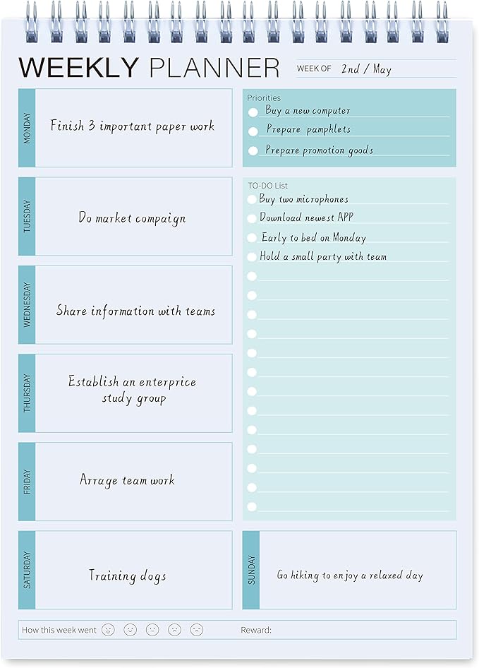 Weekly Planner Notepad,Spiral To Do List Undated Planning Pad, Weekly Organizer for Students, Weekly Agenda for Work & Daily Life, 52 Sheets, 6.5 x 9.8 in (Green)