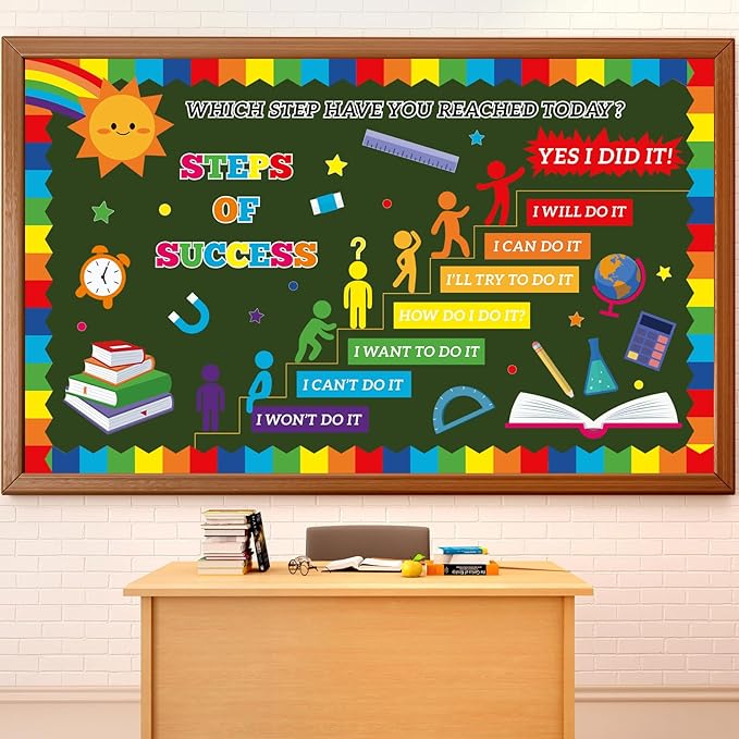 gisgfim Growth Mindset Bulletin Board Decorations Set Positive Motivational Classroom Decor Inspirational Quote Cutouts Steps of Success Bulletin Board for Back to School Home Chalkboard Wall