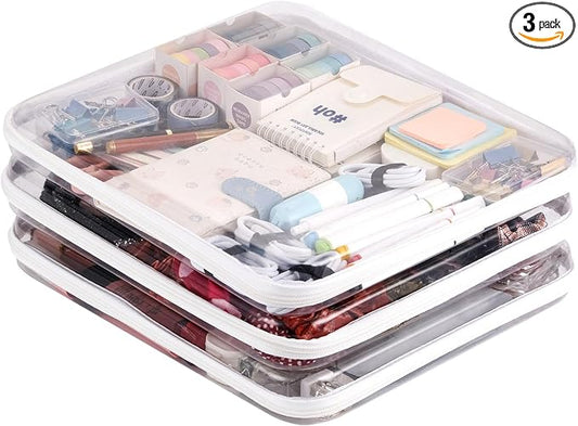 3 pack 12" Clear Zipper Pouches Portable Hard Shell Ccosmetic Case Plastic Storage Bag for Organizing