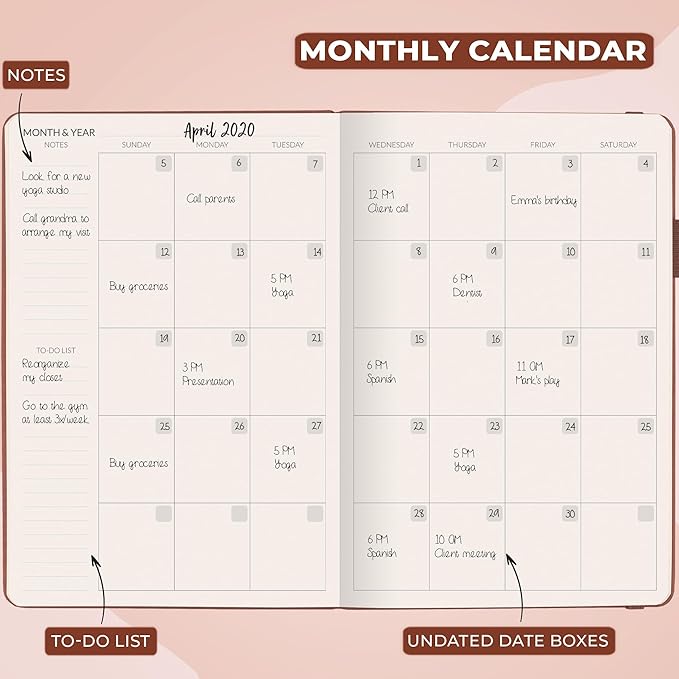 Skyline Hourly Weekly Planner – Undated Agenda & Daily Appointment Book – Time Blocking Notebook for Business Entrepreneurs, A5 (Dark Terracotta)