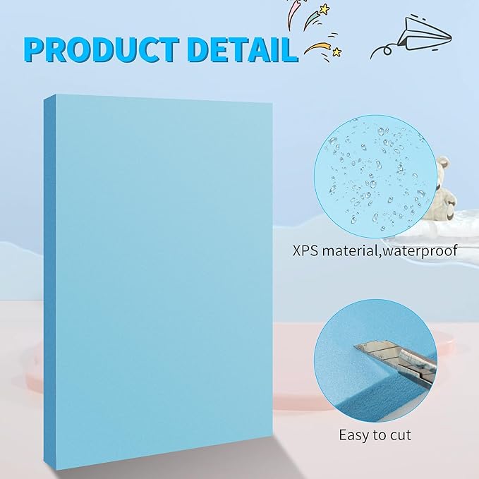 LuckyFoam Blue 13 Pack 12x7.5x0.5 inch Foam Sheets 0.5 Inch Thick Polystyrene Rectangles XPS Foam Board Craft for Insulating DIY Modeling Art Supplies