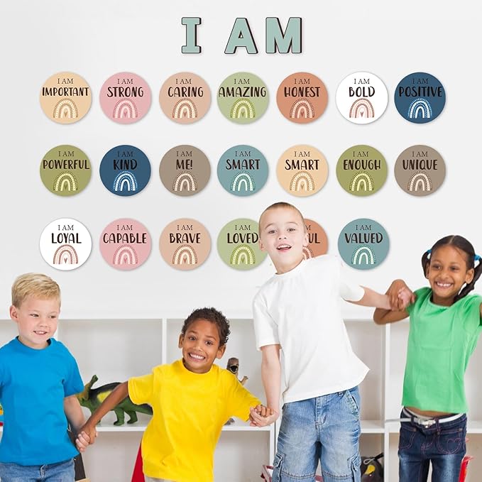 Positive Affirmation Station Bulletin Board Set Boho Affirmation Mirror Classroom Decor Rainbow Growth Mindset Decorations Inspirational Motivational Cards Accent Cutouts for Home School Wall Decor
