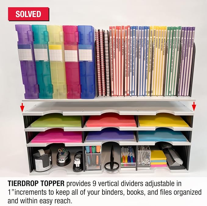 Ultimate Office TierDrop Desktop Organizer – 8 Slot Vertical File Organizer with Adjustable Dividers
