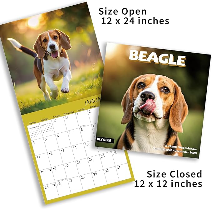 2026 Wall Calendar,Beagle Wall Calendar, 12" x 24" Open,Family Planner Calendar Organizer with Beagle Images, for Dogs Lovers
