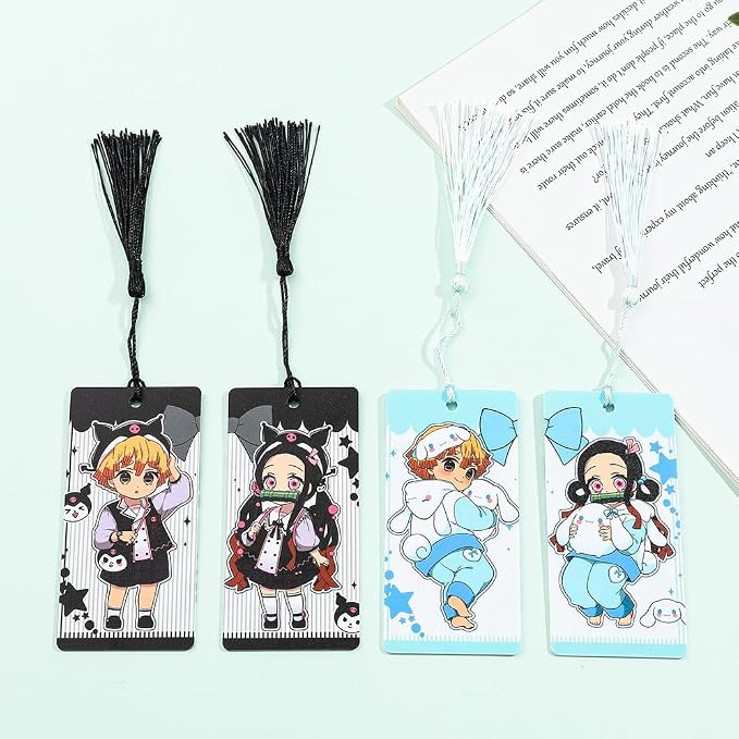 Anime Demon Kamado Acrylic Bookmark - Anime Tanjiron Zenitsu Giyuu Kyoujurou Figure Page Mark Reading Tool, Holiday Gifts for Reading Fans Book Lovers Bookworm (4PCS Set-2)