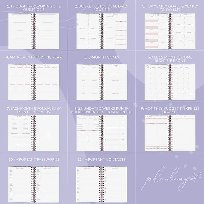 PLANBERRY Large Weekly Planner Premium – Undated Life & Budget Planner – Organizer & Productivity Journal, 8x10.4″ (Wild Purple)