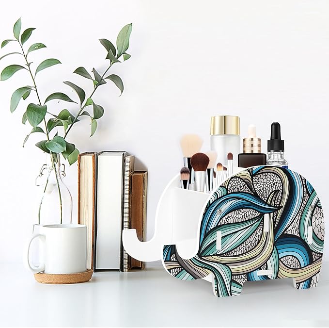 MOKANI Pen Pencil Holder for Desk Cute Elephant Gifts Desk Organizer Marker Makeup Brush Holders Workspace Organizers Office Decor Accessories with Phone Stand Christmas Gifts For Women Men Adults