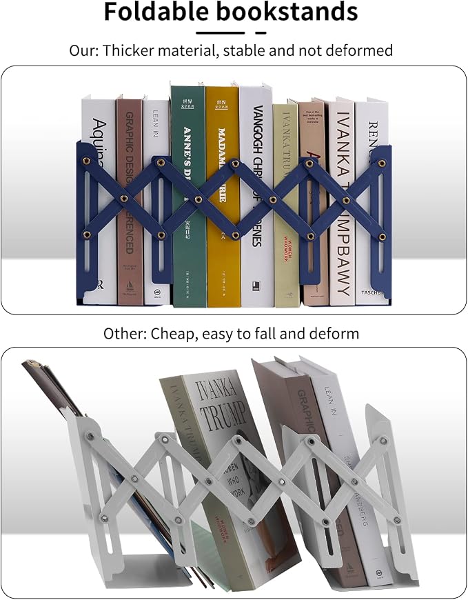 MSDADA Adjustable Bookends, Book Ends for Heavy Books, Expandable Book Organizer for Desk, Shelf, Office, School, for 6 7 8 9 10 11-15 Boys and Girls, Extends up to 19 inches (Royal Blue)