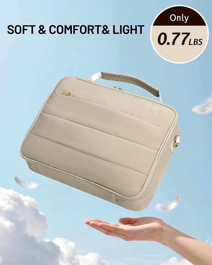 Bible Cover Case for Women, Large Quilted Puffer Bible Bag with Shoulder Strap, Womens Book Carrying Case for Church, Cute Bible Carrier Study Supplies Gifts for Christian Lady, Sand Beige