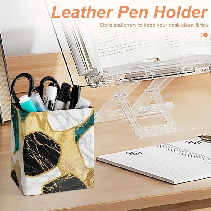 Pen Holder Stand For Desk, Pencil Pen Holder Cup, Desktop Stationery Organizer, Waterproof Multifunctional Office Supplies Abstract Watercolor Painting Gold Blue Turquoise Black White Gray Marble