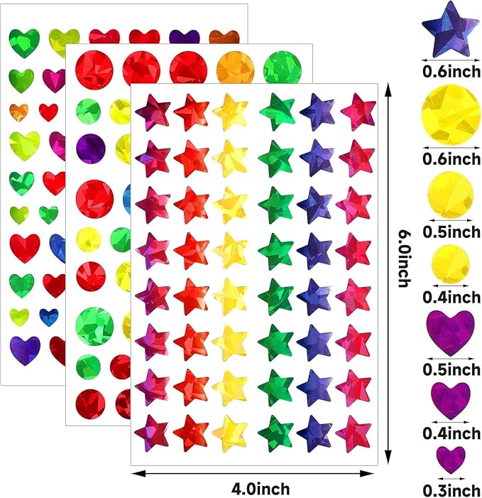 3330 PCS Holographic Glitter Stickers for Kids, 6 Styles Reward Stickers for School & Classroom, Teacher Supplies, Behavior Reward Charts, DIY Crafts & Decorations