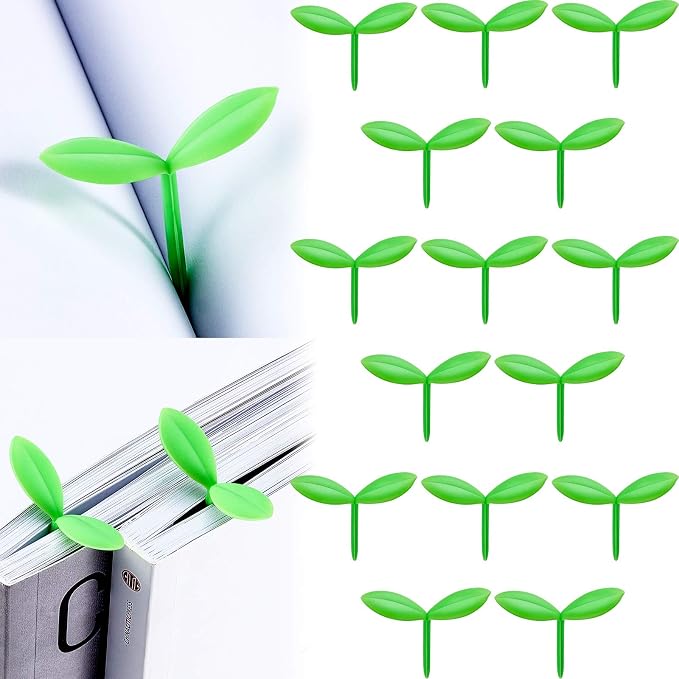 Outus Sprout Little Green Bookmarks Silicone Grass Buds Mini Leaf Grass Creative Green Bookmarks Marking Tag Decoration Gifts for Students Bookworm Book Lovers(24 Pieces)