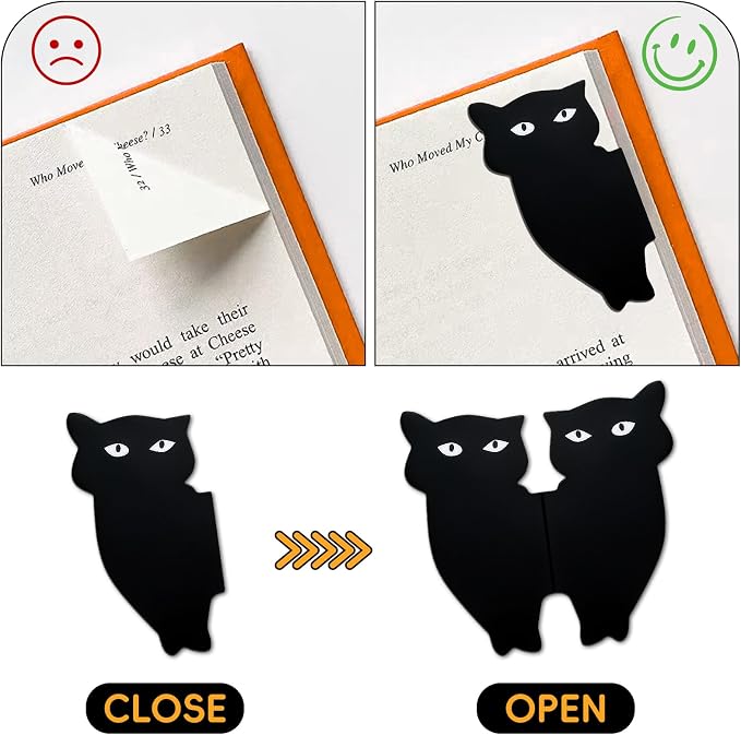 Qualsen Magnetic Bookmarks, 6 pcs Cute Bookmarks for Women, Men, Kids – Ideal Reading Accessories and Gifts for Book Lovers （Black Cute Cat）