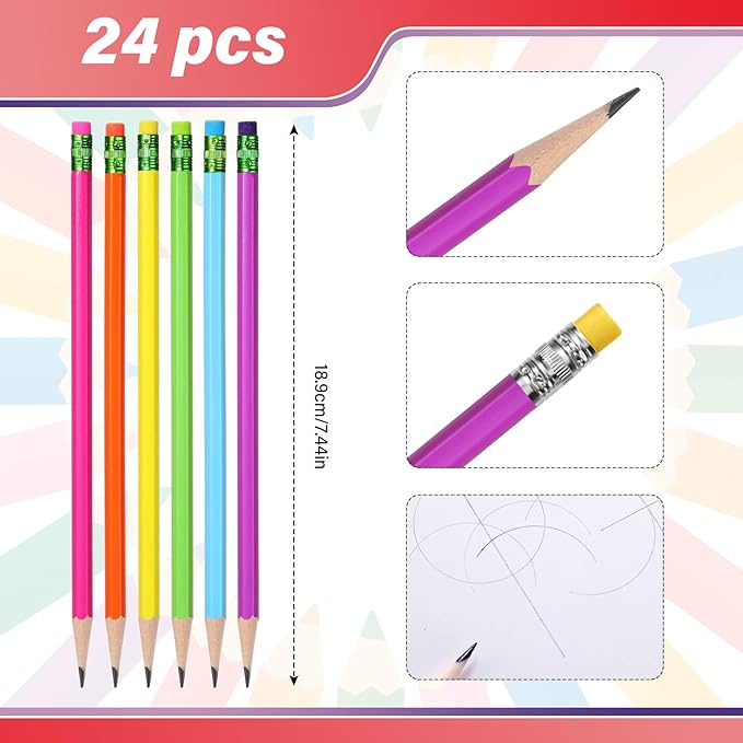 24sets/72pcs Wood-cased Pencils, Aesthetic #2 Eco Rainbow Paper Pencils with 48 Pcs Top Erasers, Number 2 Unsharpened Pencil Bulk Gifts for Birthday Party Favors Writing Drawing Office Sketching