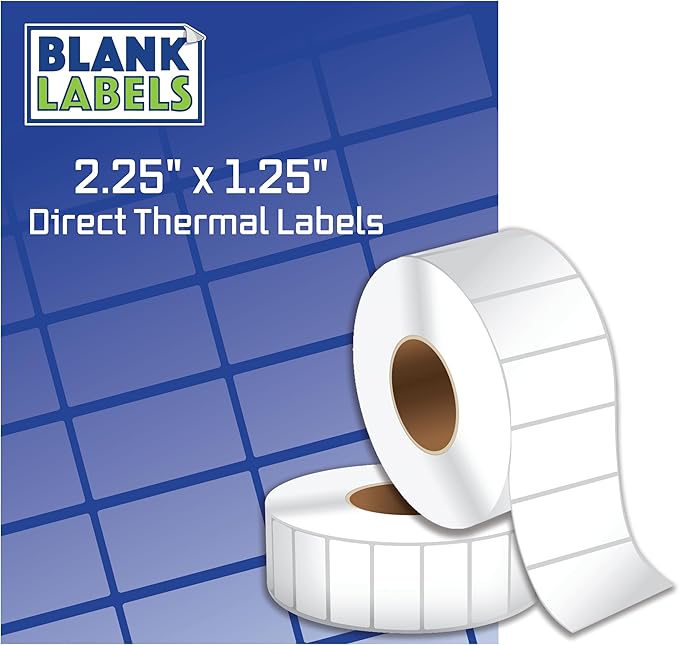 2.25 x 1.25 Thermal Labels Direct. Blank Labels Made for Zebra Eltron LP2844 ZP Compatible. 1 Inch Core. 1,000 Labels Per Roll (1 Roll)
