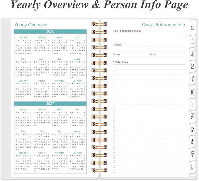 2026-2027 Pocket Planner/Calendar - 2026-2027 Planner from July 2026 - June 2027, Planner 26-27 with 12 Tabs, Twin-Wire Binding, Inner Pocket, 3.75" x 6.75, Blue Leaf Flower