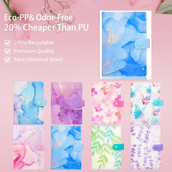 Receipt Organizer Picture Album Binder Holding Coupons Business Cards with 104 Pockets, Potable Accordion Binder 6.7x4.8inches for Storage Details Organizer - Marble Blue