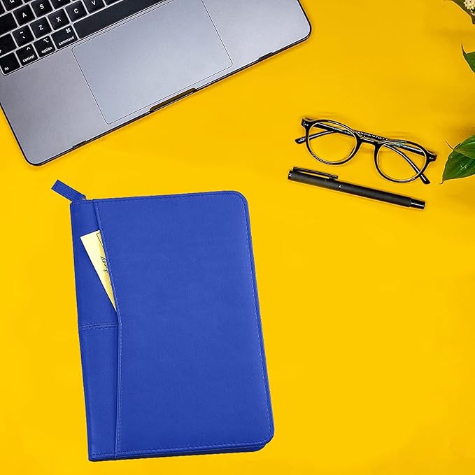 Lcjtop Junior Business Padfolio - A5 PU Leather Portfolio Binder & Zippered Binder Folder with 5 x 8 Writing Pad and Interior Storage Pocket Executive Business Organizer for Men Women,Royal Blue