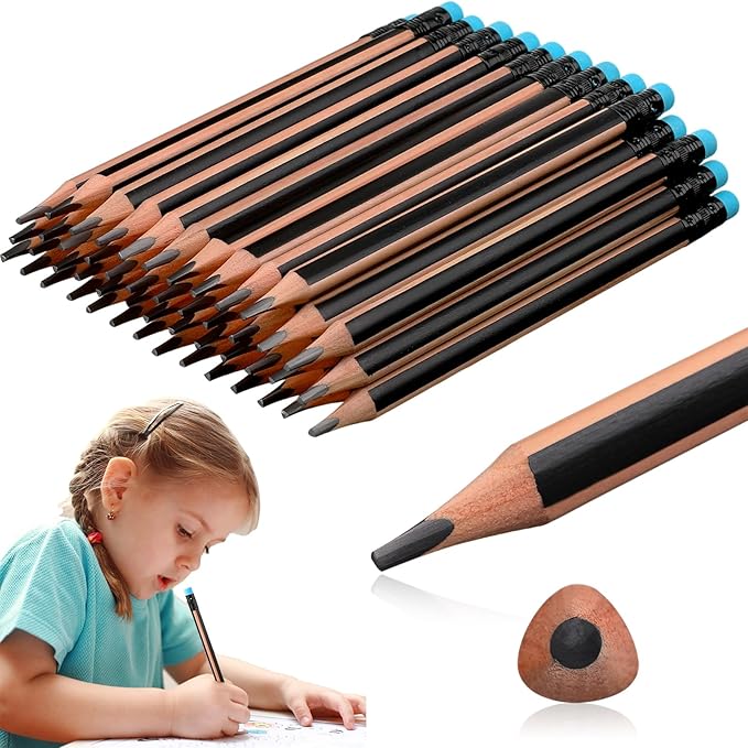 Seajan 48 Pcs 2b Jumbo Pencils, Big, Fat, Thick, Triangular Grip 7 Inch Large Pencils Refill with Eraser for Beginners Office Christmas Gifts(Black)