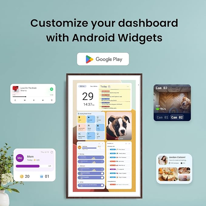 Apolosign 27-inch 4K Digital Calendar: Dual Mode Smart Wall Planner, No Subscription, Install Apps, Sync Calendars, Electronic Touchscreen Interactive Display for Family Schedules, Chore Chart - with Stand (Dark Oak)