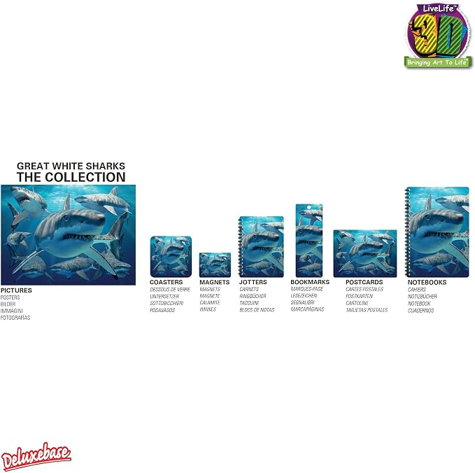 3D LiveLife Bookmark - Great White Shark from Deluxebase. Cute Lenticular Shark Page Marker. Animal Themed Accessories for Book Lovers. Small Gifts for Men, Women, Writers and Teachers.