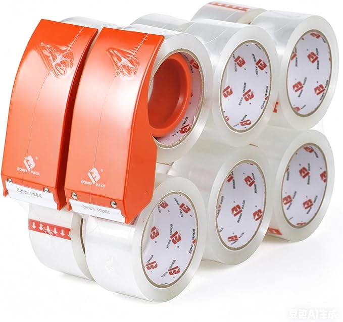 BOMEI PACK Heavy Duty Packing Tape with Dispenser 1.88'' x 66 YDs, Clear Box Tape for Packaging Shipping Moving Storage and Mailing, Strong Package Tape 12 Rolls + 2 Dispensers, Total 792 YDs