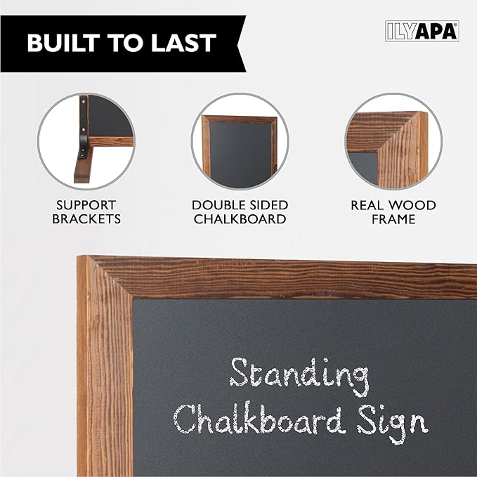 Ilyapa Large Chalk Board Sign - Free Standing Magnetic Sidewalk Easel - Outdoor Menu for Restaurant, Food Truck, Party, or Wedding - 42x18 Inch - Brown