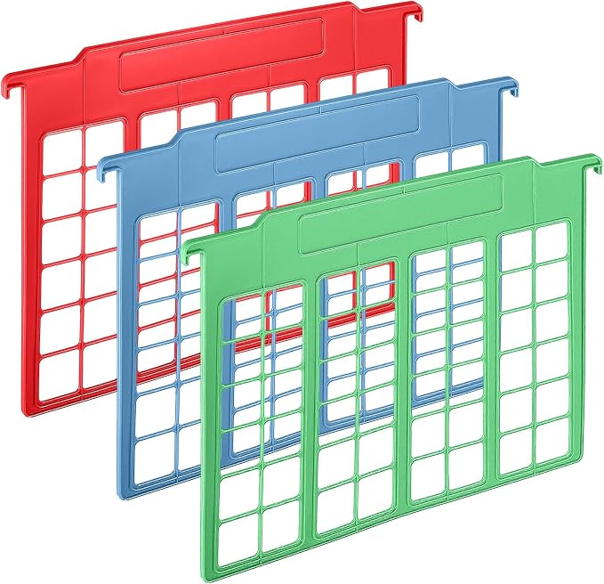 Watersay 3 Pack File and Folder Dividers 11 x 6 Inches Hanging Filing Cabinet Dividers Plastic Folder Organizer Insertable File Separators Office Filing Supplies for Organization (Primary Color)