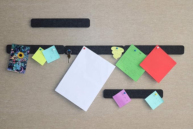 Felt Bulletin Board Bar Strip 0.5 Inch Thick Self-Adhesive Pin Board Bar 13 Inch in Length with 15 Pushpins, 5 Black Bars