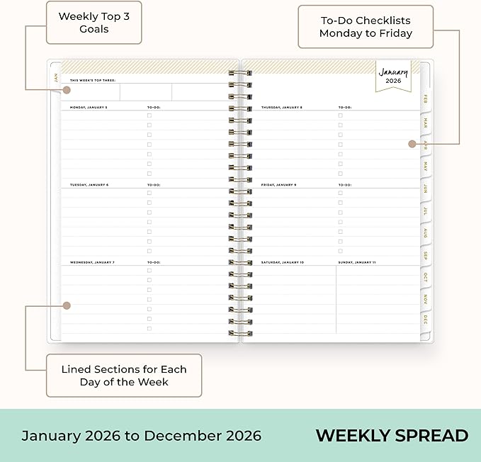 Blue Sky Day Designer 2026 Weekly and Monthly Planner Calendar, January 2026 - December 2026, 5" x 8", Flexible Cover, Durable Twin Wire Binding, Includes Storage Pocket, Stickers, Tile