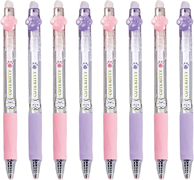 MOZXIRZ 8 Pcs Erasable Gel Ink Pens Retractable Erasable Pens Cute Cartoon Cat Pen 0.5mm Black Ink Smooth Writing Aesthetic Pen for Women Girls Boys Office School Supplies (8Pcs Cat-Black Ink)