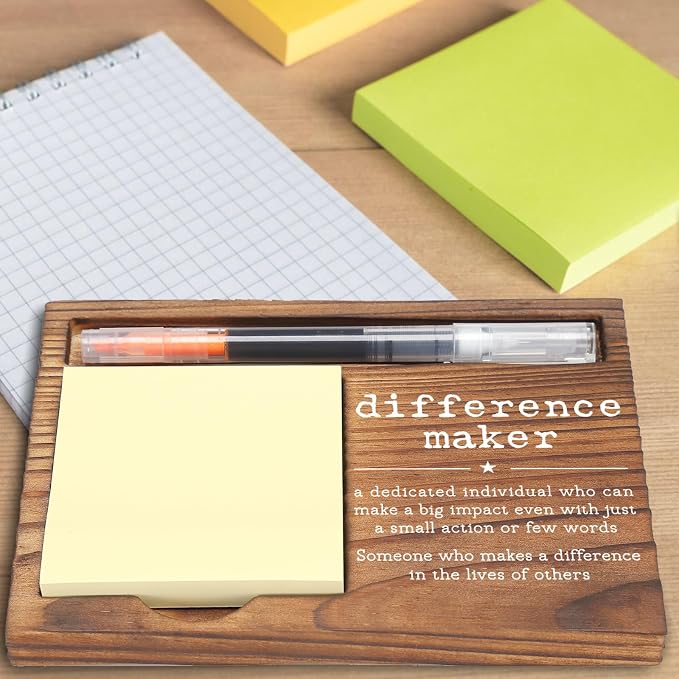 Difference Maker Sticky Note Holder, Inspirational Desk Organizer for Teachers, Leaders, Social Workers, Counselors Gift for Office Self-Stick Note Pad Holders EDP116