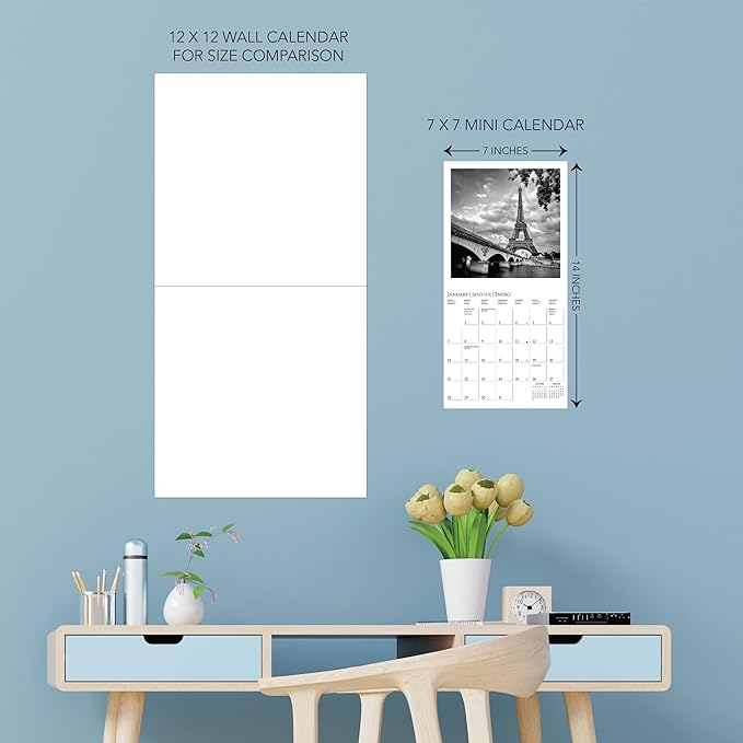 Graphique 2024 Paris Mini Wall Calendar | 7” x 7” | Thick Paper | Home & Office Organizer | Large Monthly Grid | 3 Languages & Marked Holidays | 4 Month Preview Page for 2025