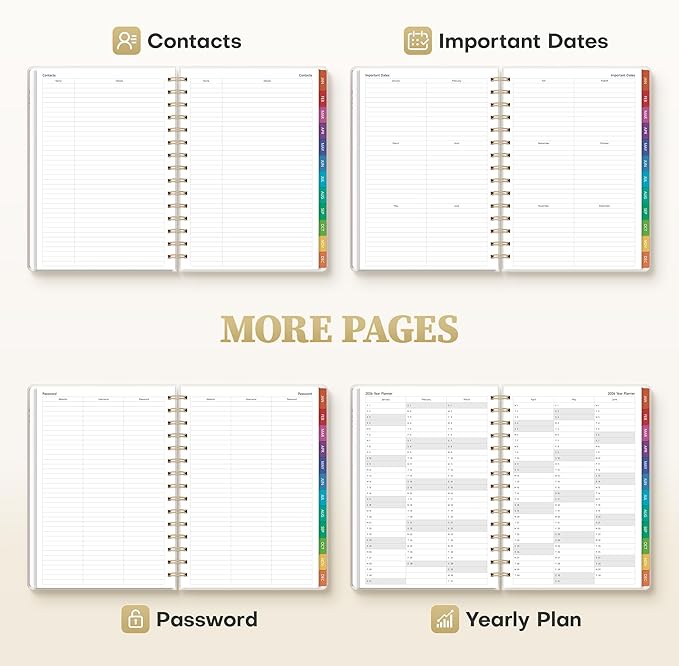 2026 Planner Weekly and Monthly, Jan.2026 - Dec.2026, Hardcover Calendar 2026 Agenda Daily Planner Book Spiral Notebook with Monthly Tabs, 6.1" x 8.3", Calm Vine
