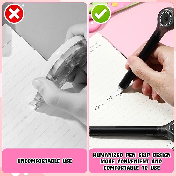 Gersoniel 10 Pack Correction Tape Pen Correctional Ink Tape Push Pull Protective, Easy to Use Applicator for School Office Supplies, 0.2 x 236 Inch (Black Color)