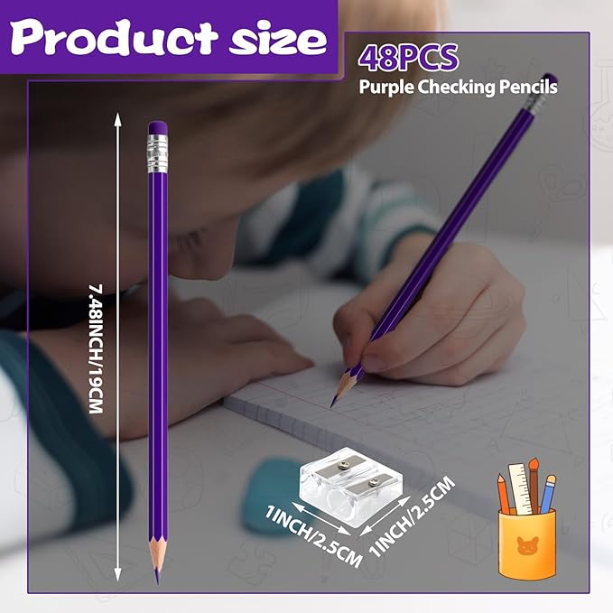 48 PCS Purple Pencils Bulk with Eraser, Pre-Sharpened HB Pencils for Writing & Drawing, School Supplies for Kids Homework, Tests, Art Crafts & Teacher Grading(Purple)