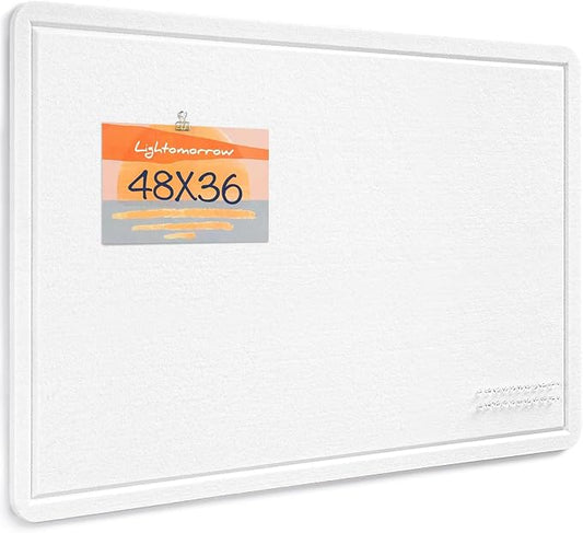 lightomorrow Large Bulletin Board - 48 x 36 Inches, Decorative Felt Pin Board for Wall - 4' x 3' Foldable Photo Display Board with Self-Adhesive Tape, Includes 20 Push Pins - White