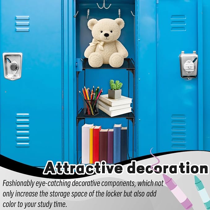 Locker Organizer Shelf Black Stackable Extra Locker Shelf Storage Cabinet Accessories for Back to School Office Home Gym Supplies