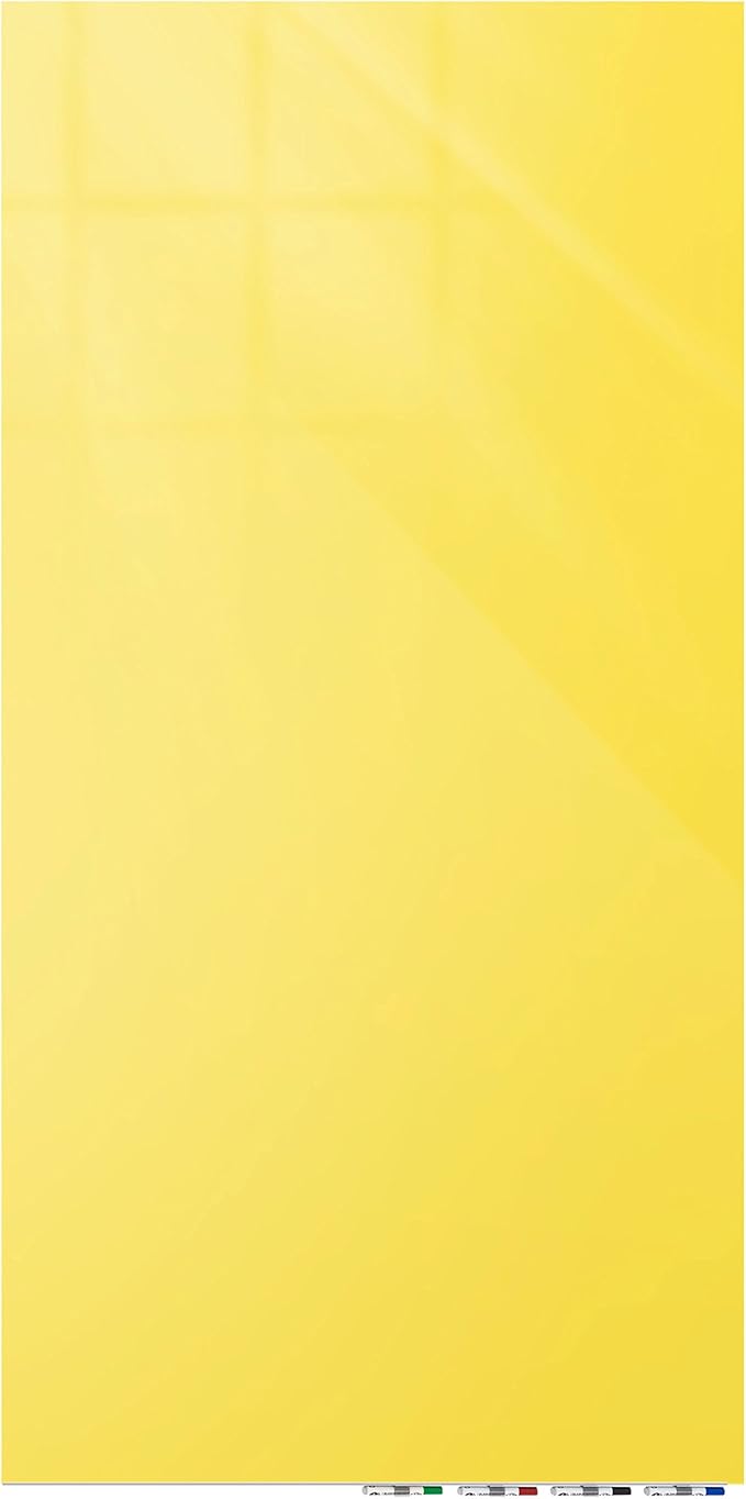 Aria 3'H x 2'W Low Profile 1/4" Glass Whiteboard - Vertical Yellow - 4 Markers and Eraser