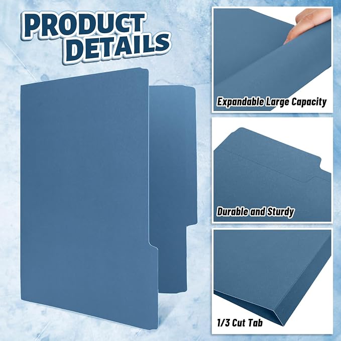 Whaline Dusty Blue File Folders Letter Size 12 Packs 3 Colors Gradient Blue File Pockets with 1/3 Cut Tab for Home Office Classroom Supplies, 8.9 x 11.6 Inch