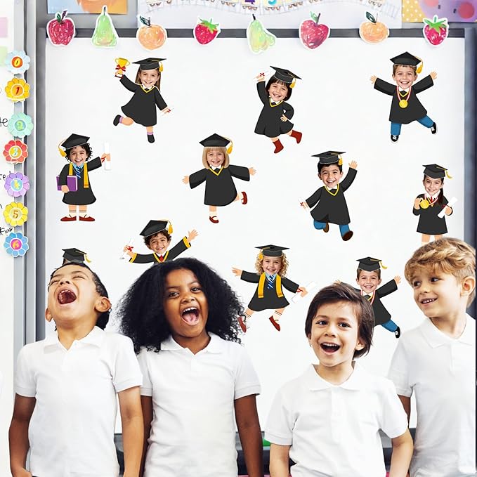 FYSUIMU 90 Pcs Graduation Hat Gown Cutout 2026 Graduation Bulletin Board Decoration Black Grad DIY Craft Photo Cutout Classroom Decor for Kindergarten Preschool Party Favor Supply
