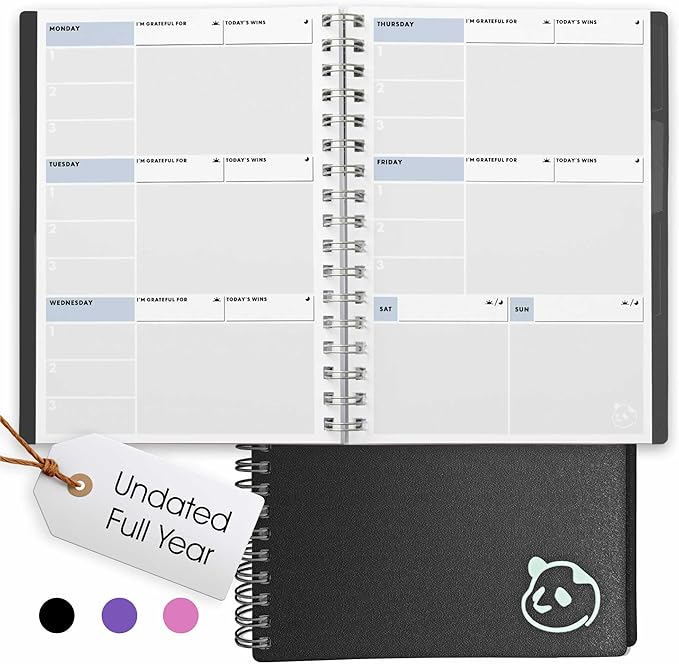 Panda Planner 2026 Undated Weekly Planner – Spiral Bound 5.75" x 8.25" with 52 Weeks, Habit Tracker & Weekly To-Do Lists – Productivity Planner & Academic Organizer for Home, Office & School (Black)